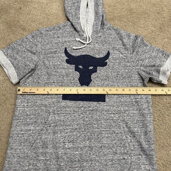 Under Armour Project Rock Hooded Shirt Short Sleeve Mens Medium Grey Blue - Picture 5 of 7